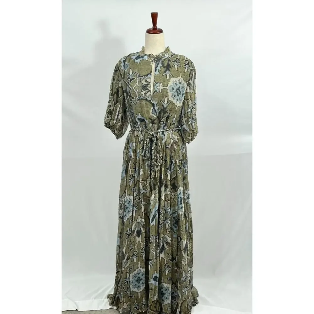 HANNAH ARTWEAR Sz 2 M Medium Oceanus Belted Maxi Dress Shaila Print - Picture 2 of 10